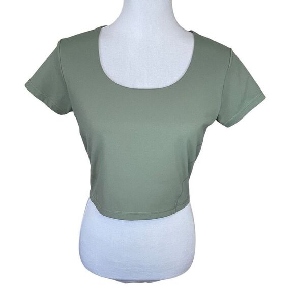 Oner Active Crop Top Short Sleeve with Shelf Bra Sage Green Size XL - Picture 1 of 10